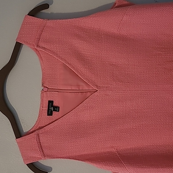 Talbots Pink V-neck Sleeveless Tweed Woven Texture Shift Dress Wmns 12 Career - Picture 4 of 15
